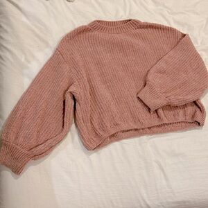 Blush pink chenille crew neck sweater, size small